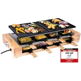 KLAMER Raclette 8 Personen, 1500W Raclette Grill mit Holzgestell, Raclette mit antihaftbeschichteter Grillplatte, Tischgrill elektrisch