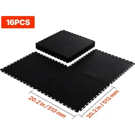 Vevor PVC Garagenboden, 16er-Pack 513x513x5 mm, Werkstattboden, Industrieboden, Klick Verlegung, rutschfeste PVC-Matten mit Diamantplatte für Werkstatt, Lager, Werkzeugraum, Schwarz