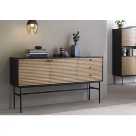 SalesFever Sideboard Schwarz/Eiche Echtholzfurnier 395875