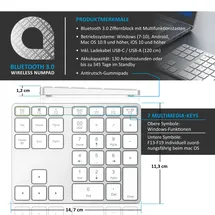 Aplic Bluetooth Numpad - Wireless Ziffernblock mit Multifunktionstasten – Keypad Aluminium - 35 Tasten – Bluetooth 3.0 – Kabellos