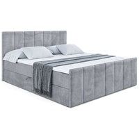 ALTDECOR Boxspringbett MOETI-Z, Polsterbett mit Kopfteil, Bettkasten, Fußteil - Hart (H4) Matratze - 160x200 - Grau Samt