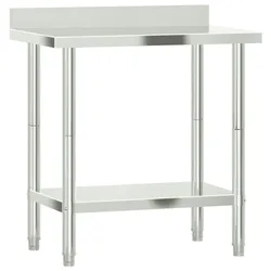 DELUKE® Edelstahl Arbeitstisch mit Aufkantung OVA 82,5x55x93cm, Edelstahl Gastro-Arbeitstisch Arbeitsfläche Gastro-Küchentisch