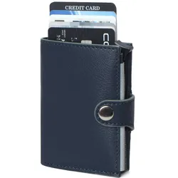 Mini Geldbörse MARGELISCH "noonyu single col.edge", blau (navy, sage grün), Leder, casual, Kleinlederwaren, Farbkanten