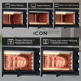 ICQN Minibackofen 20L, Pizza-Backofen, Ober-/Unterhitze mit Umluft-Funktion, 5 Grill-Funktion, 90 Min. Timer, 1500 W, Mini Oven, 80°-240°C, Backblech/Grill/Krümelblech und Blechhalter, Schwarz