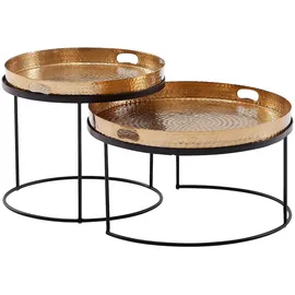KADIMA DESIGN Couchtisch 2er Set Metall Hammerschlag abnehmbares Tablett, Gold 56x56x33 cm
