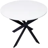SKRAUT HOME Esszimmertisch, weiß Schwarz, Holzwerkstoff, Rechteckig, 90x77x90 cm, Kapazität für 4 Personen, Farbe mattweiß, matt, Schwarze metallbeine lackiert - Weiß/Schwarz