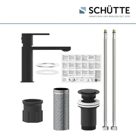 Schütte Waschtischarmatur MANHATTAN Wasserhahn Bad mit Ablaufgarnitur, Pop Up Abflussstopfen, Mischbatterie Waschbecken, Schwarz
