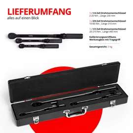 Mephisto Drehmomentschlüssel Set 3-tlg. 1/4, 3/8 und 1/2 Zoll 2-210 Nm