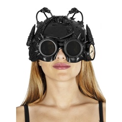 Metamorph Kostüm Maschinist Steampunk Helm, Kopfbedeckung mit zahlreichen detailierten Accessoires schwarz