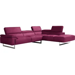 Ecksofa EGOITALIANO "Malika", pink (fuchsia), B:300cm H:94cm T:107cm, Sofas, mit Ottomane, inkl. Kopfteilverstellung und chromfarbenen Metallfüßen