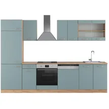 Vicco Küchenzeile R-Line 300 cm Blau-Grau/Goldkraft Eiche
