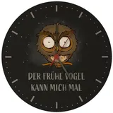 speecheese Eule Wanduhr mit Spruch Der frühe Vogel kann Mich mal Coole Morgenmuffel-Eule Uhr Lustiges Geschenk für Büro Tierfreunde