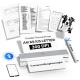 prt Thermodrucker A4, Tragbarer Mobiler Bluetooth-Drucker, Kompatibel mit Smartphone und Laptop, Tintenloser Drucker für Büro & Haushalt, Weiß