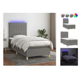 vidaXL Boxspringbett mit Matratze & LED Dunkelgrau 80x200 cm Stoff