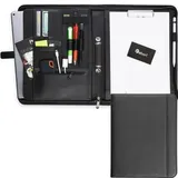Vebon Vebon® Schreibmappe Ringbuch A4"Paris" I Reißverschluss + Klemmbrett I Dokumentenmappe + Laptoptasche I extra Stauraum I Kunstleder I Schwarz