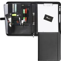 Vebon Vebon® Schreibmappe Ringbuch A4"Paris" I Reißverschluss + Klemmbrett I Dokumentenmappe + Laptoptasche I extra Stauraum I Kunstleder I Schwarz