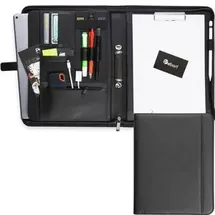 Vebon Vebon® Schreibmappe Ringbuch A4"Paris" I Reißverschluss + Klemmbrett I Dokumentenmappe + Laptoptasche I extra Stauraum I Kunstleder I Schwarz