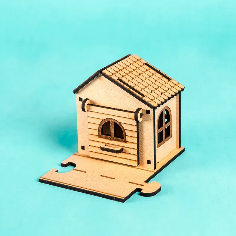 Holzspielhaus 11-tlg. Set unbehandelt Birkensperrholz 7x26x20 cm holzfarben – Crateit Kreuzungs-Hütte – Bemalbar, für 3-8 Jahre