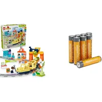 LEGO DUPLO Große interaktive Eisenbahn -Lernspielzeug für Kleinkinder ab 3 Jahren – inkl. Schieb-und-los-Zug mit Licht und Sound + Batterien: Amazon Basics Pack of 8 x AAA