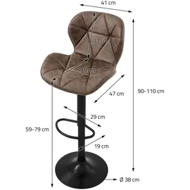 ML-Design Barhocker 2Er Set Kunstleder Braun Barstuhl mit Rückenlehne Fußstütze