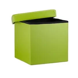 Relaxdays Faltbarer Sitzhocker, Sitzcube mit Stauraum u. Deckel, Fußablage, Sitzwürfel aus Kunstleder, 38x38x38 cm, grün