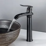 Alovez - Schwarzer Wasserfall Badezimmer Wasserhahn, Retro Waschbecken Wasserhahn, Messing Waschbecken Wasserhahn, Antiker orb Badezimmer Wasserhahn,