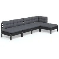 vidaXL 5-tlg. Garten-Lounge-Set mit Kissen Schwarz Kiefernholz