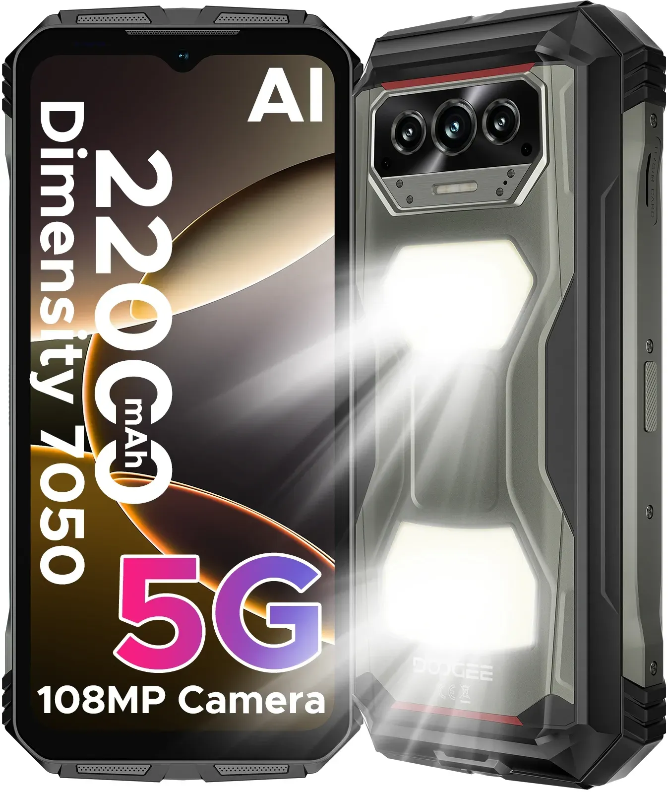 Doogee V Max S 5g Robustes Telefon 22000 mAh Akku Dual Camping Lights 6,58 Zoll 120 Hz Smartphone 24 GB (8 + 16) 256 GB 108 MP Ai-Kamera