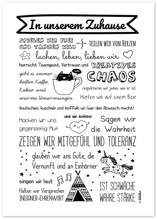 Poster: Unser Zuhause / Familienregeln (Bildgrösse Din A3, Schwarz-Weiss)