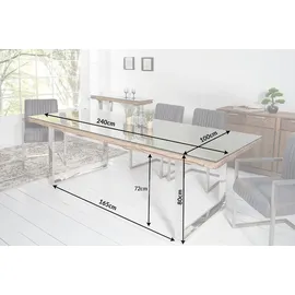 Riess-Ambiente Massiver Esstisch BARRACUDA Teak mit Stahl Kufenfüßen 240cm inkl. Glasplatte Esszimmertisch Konferenztisch