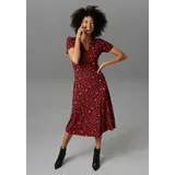 Aniston CASUAL Jerseykleid Rot/Schwarz Wickeloptik 46
