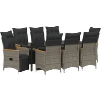 VidaXL 9-teiliges Garten-Dining-Set mit Kissen in Grau Poly-Rattan