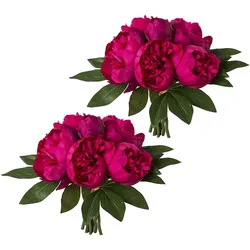 Kunstpflanze CREATIV GREEN "Bouquet aus Peonien", rot (kirschrot), H:32cm, Obermaterial: 70% Polyester, 30% Kunststoff, Kunstpflanzen, 2er Set
