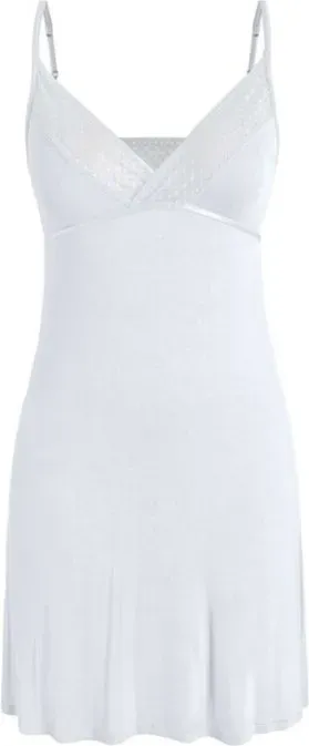 IZURIA Trägerkleid, weiß, mit breitem Spitzen-Halsausschnitt im V-Shape, Größe S
