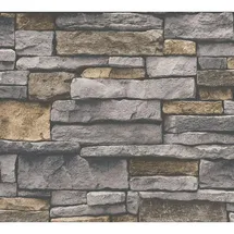 ascreation Vliestapete Steinmauer Schieferoptik 10 m x 0,53 m Grau/Braun 388131