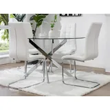 Set Tisch COSIMA + 4 Stühle NADYA - Transparent & Weiß - Silber