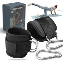 TK Gruppe Timo Klingler 2er Fußschlaufen Set - schwarz mit Karabiner & Klettverschluss - justierbarer Footstrap für Fitness - Training - Sport - Fussmanschetten für Kabelzug für Frauen
