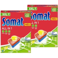 Somat All in 1 Spülmaschinen Tabs Zitrone & Limette (2x57 Tabs), Geschirrspül Tabs für strahlende Sauberkeit auch bei niedrigen Temperaturen, kraftvoll gegen Eingetrocknetes