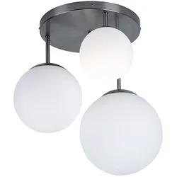 Deckenlampe Wohnzimmerleuchte Kugel Deckenleuchte Glas satiniert, unterschiedliche große Lampenschirme, 3x E27, DxH 46,5x44 cm