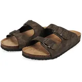 PERLETTI Pantoletten Herren Jungen mit Fußbett Echte Leder - Braune Hausschuhe Bequem Sommer - Slippers Pantoffeln für Männer - Pantoletten Sommerschuhe Outdoor (Camouflage, 42 EU) - 42 EU