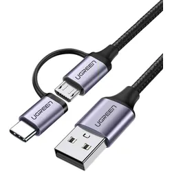 UGREEN Kabel USB-A zu Micro USB + USB-C 1m schwarz