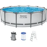 Bestway® Steel Pro MAXTM Aufstellpool-Set mit Filterpumpe Ø 366 x 100 cm, lichtgrau, rund