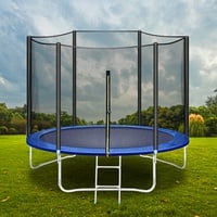 HomeMiYN Trampolin Ø 183/244/305/366cm Gartentrampolin mit Sicherheitsnetz, Trampolin mit Leiterkombination, UV-beständig wasserdichtes Outdoor-Trampolin für Kinder und Familien