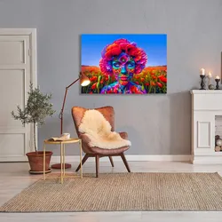 queence Acrylglasbild »Mohn-Zeit«, Fantasy-Frau-Blumen-Blumenbilder-Mann, (1 St.), Kunst, knallige Farben, bunt queence Farbe Bild(er): Knallige bunte Farben