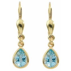 Adelia ́s Paar Ohrhänger 585 Gold Ohrringe Ohrhänger mit Aquamarin, mit Aquamarin Goldschmuck für Damen blau