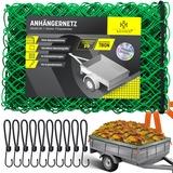 KESSER® Anhängernetz 2,5x4m feinmaschig | Hängernetz mit Spannseil & Netzkordel | Containernetz für Ladungssicherung | Sicherungs-Netz Eckmarkierungen Expander-Haken & Befestigungsknöpfen Grün