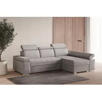 MOEBLO Ecksofa LUKA, modernes Schlafsofa, bequemes Sofa mit Liegefunktion, verstellbare Kopfstützen Sofa, Sofa mit Bettkasten, Ecksofa mit eleganten Metallfüßen, gemütliches Sofa für Wohnzimmer, Schlafsofa mit Stauraum, hochwertiges Ecksofa Stoff, modernes Design Sofa, großes Sofa für Gäste, Ecksofa mit Steppnähten, (BxHxT): 260x94x168 cm grau