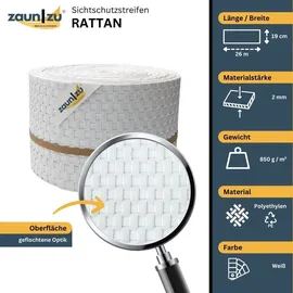 zaunzu® Sichtschutzstreifen 26 m weiß Rattan