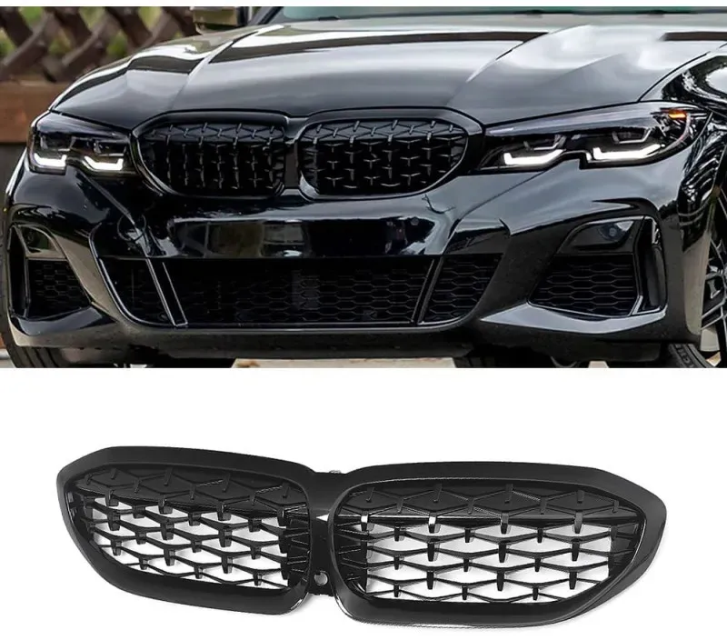 Nierengrill für BMW 3er-Serie G20 Limousine 2019+, G21 Touring, G28 Limousine – Diamond Style, Schwarz Hochglanz