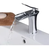 Verchromte Wasserfall-armatur Für Eckige Waschbecken Im Badezimmer
